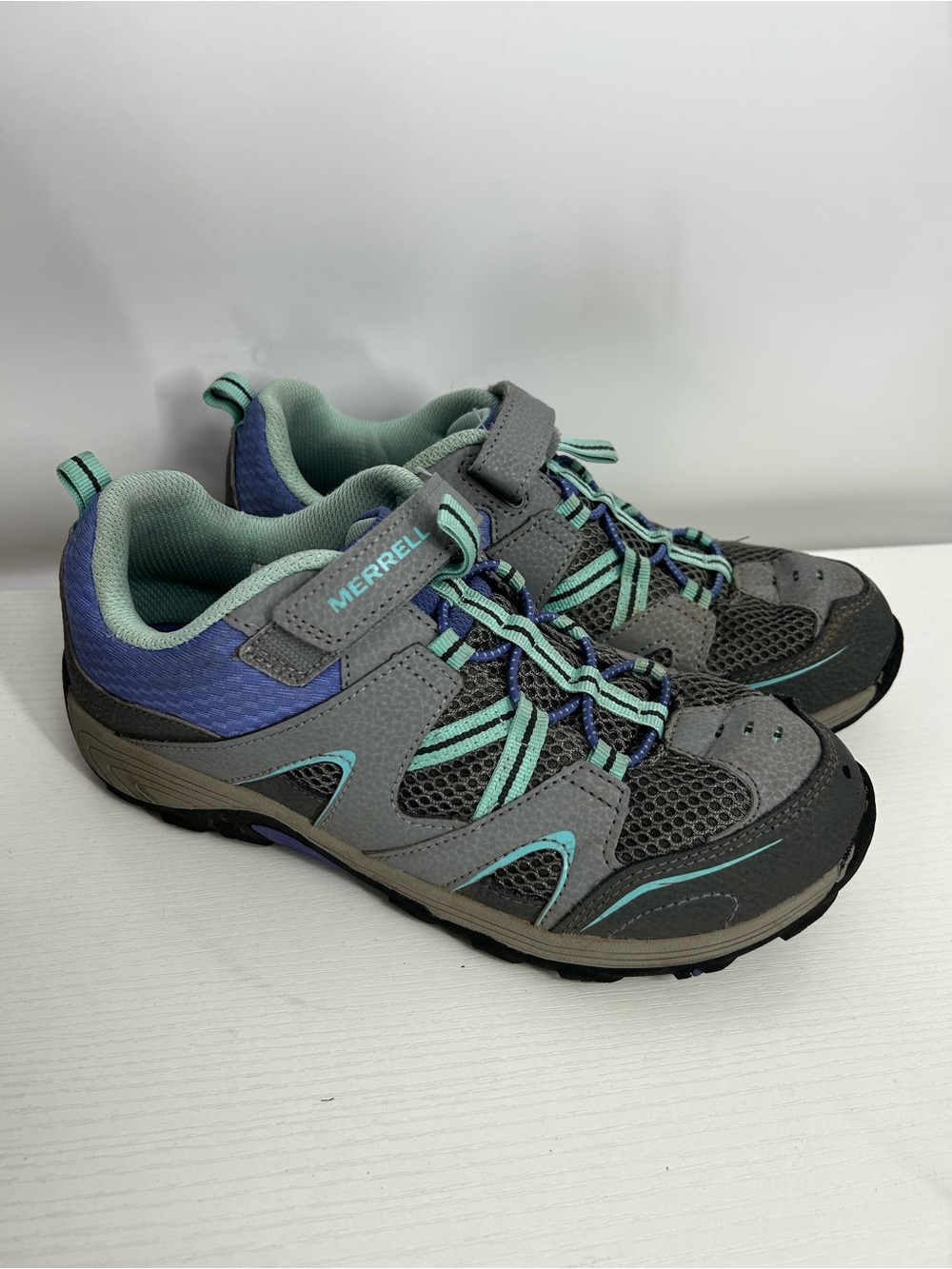 Merrell Trail Chaser Big Kids Leather Hiking Shoes Gray/Teal/Purple Sz 6M